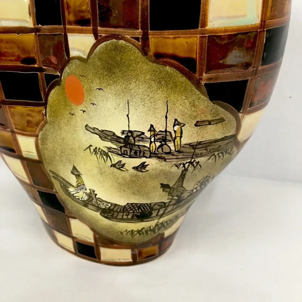 Vintage Japanese Hand Painted Dual Chamber Double Sided Vase